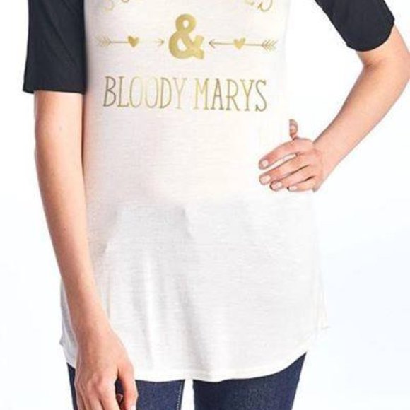 Sunglasses and Bloody Marys Black White Gold Foil Raglan 3/4 sleeve - Picture 2 of 2